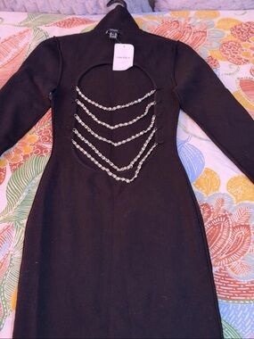 Forever 21 Black Long-Sleeve Bodycon Dress with Back Chain Straps